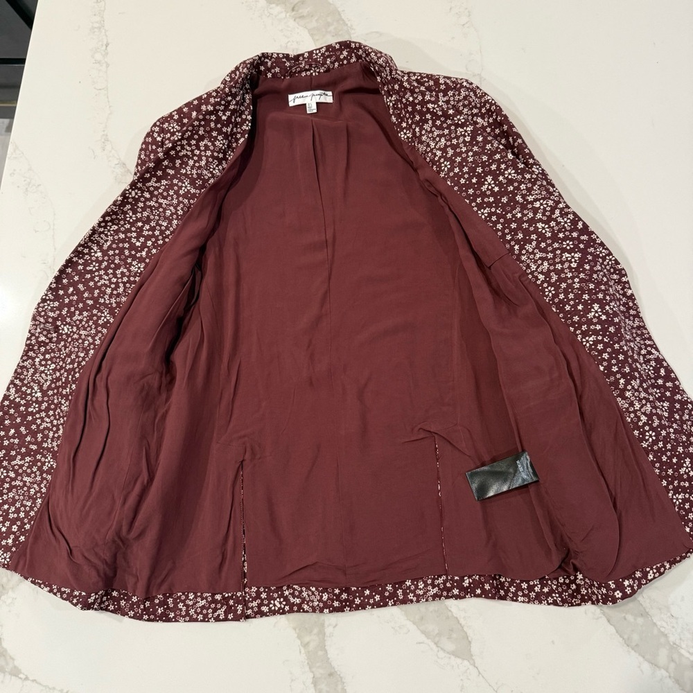 Free People Maggie Floral Linen Blazer Jacket Women’s 6 Burgundy Boho Corpcore - Picture 8 of 11